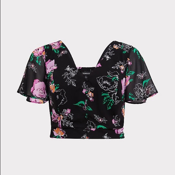 Torrid Floral chiffon sleeve crop top - Picture 7 of 8